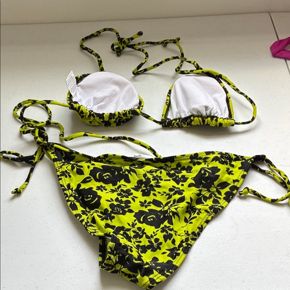 Neon Yellow Floral Triangle Bikini Set - Women - Picture 2 of 3